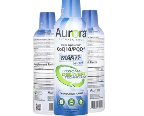 Aurora Mega-Liposomal CoQ10/PQQ+ high-absorption CoQ10 supplement for cellular energy, heart health, and muscle performance support.