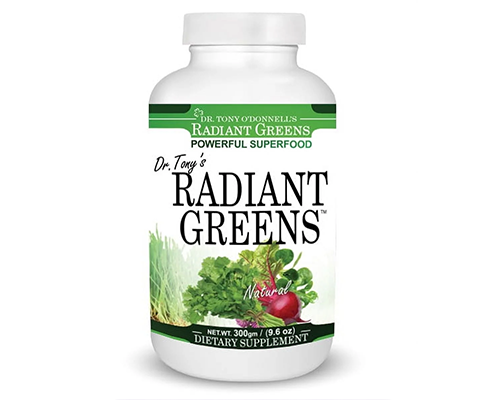 Radiant Greens powerful superfood dietary supplement bottle